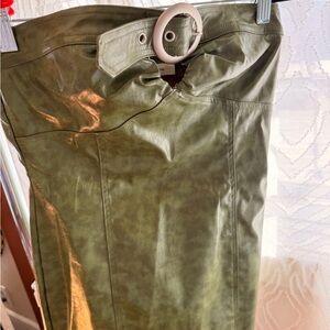 Olive Green Faux Leather Mini Dress with Belt